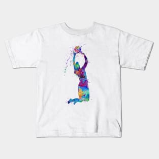 Volleyball Girl Player Setter Blue Purple Watercolor Art Sports Gifts Kids T-Shirt